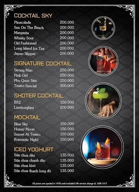 Menu Teatro Club Phú Quốc