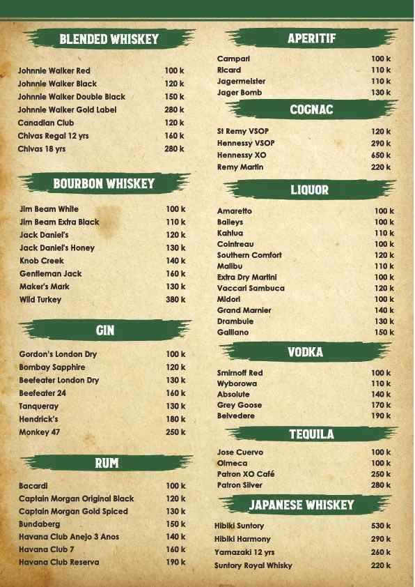 Menu The Shamrock Irish Pub Đà Nẵng